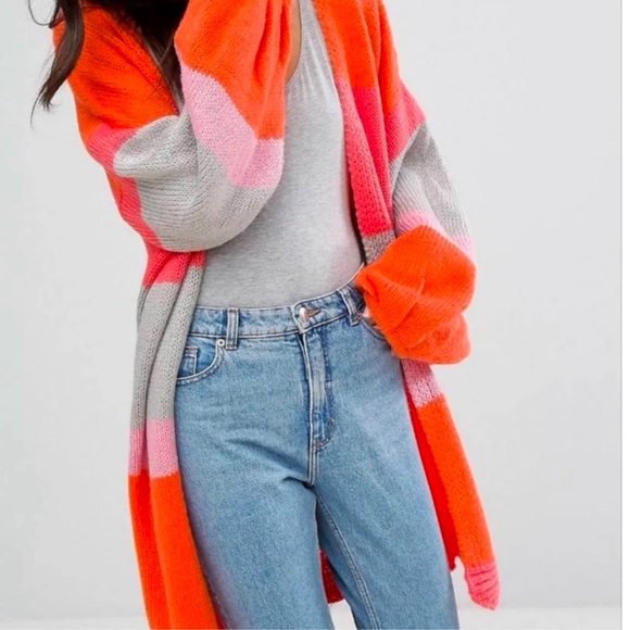 PrettyLittleThing Womens Color Block Open Cardigan Balloon Sleeves Mid Length M - Picture 9 of 10